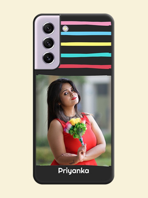 Multicolor Lines with Image on Space Black Personalized Soft Matte Phone Covers - Galaxy S21 FE 5G