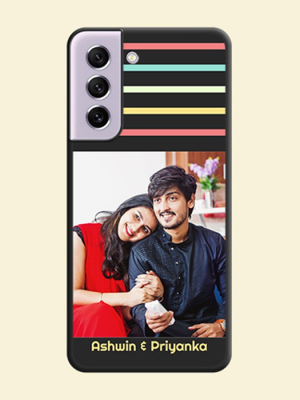 Color Stripes with Photo and Text on Photo on Space Black Soft Matte Mobile Case - Galaxy S21 FE 5G