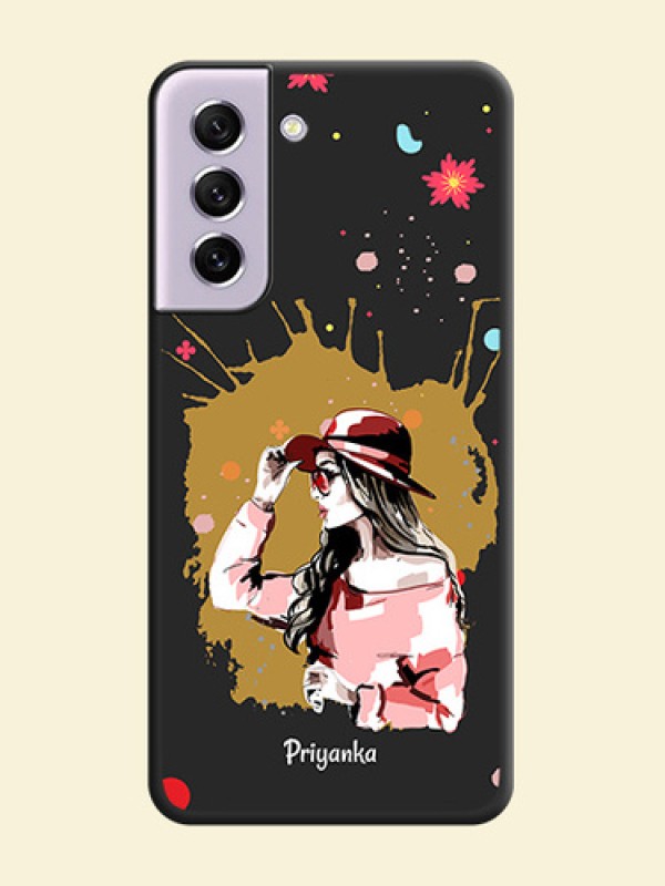 Mordern Lady With Color Splash Background With Custom Text On Space Black Personalized Soft Matte Phone Covers -Samsung Galaxy S21 Fe 5G