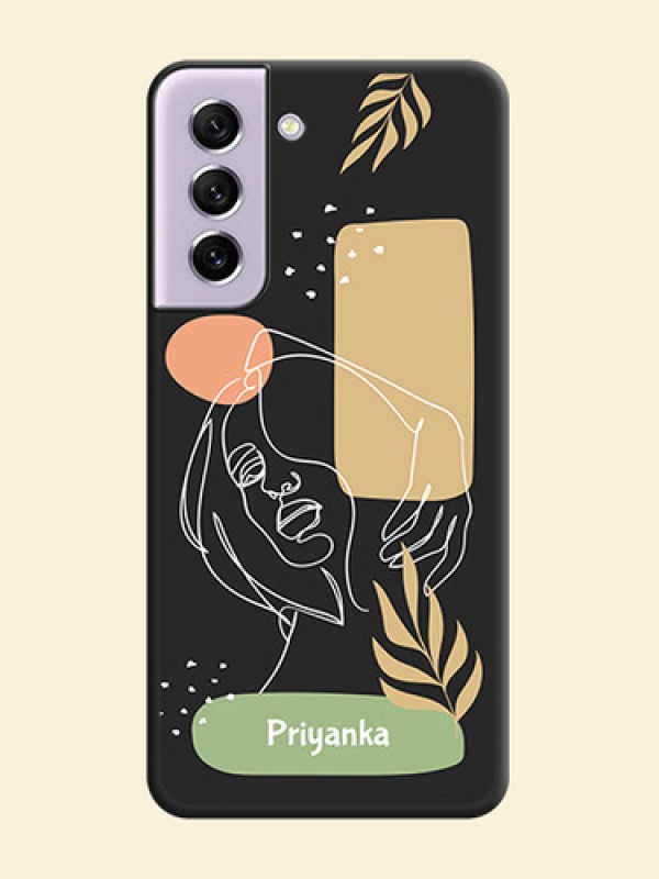 Custom Text With Line Art Of Women & Leaves Design On Space Black Personalized Soft Matte Phone Covers -Samsung Galaxy S21 Fe 5G