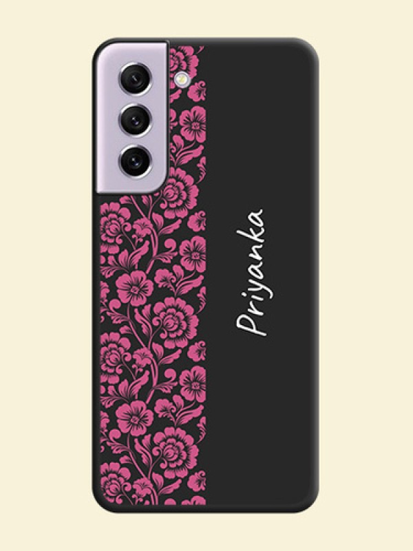 Pink Floral Pattern Design With Custom Text On Space Black Personalized Soft Matte Phone Covers -Samsung Galaxy S21 Fe 5G