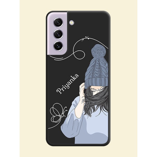 Girl With Blue Winter Outfiit Custom Text Design On Space Black Personalized Soft Matte Phone Covers -Samsung Galaxy S21 Fe 5G