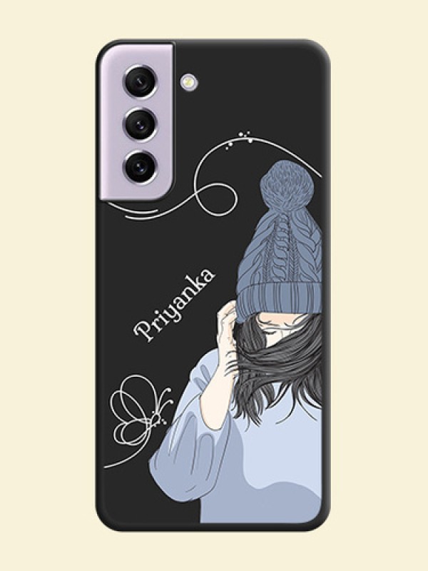 Girl With Blue Winter Outfiit Custom Text Design On Space Black Personalized Soft Matte Phone Covers -Samsung Galaxy S21 Fe 5G
