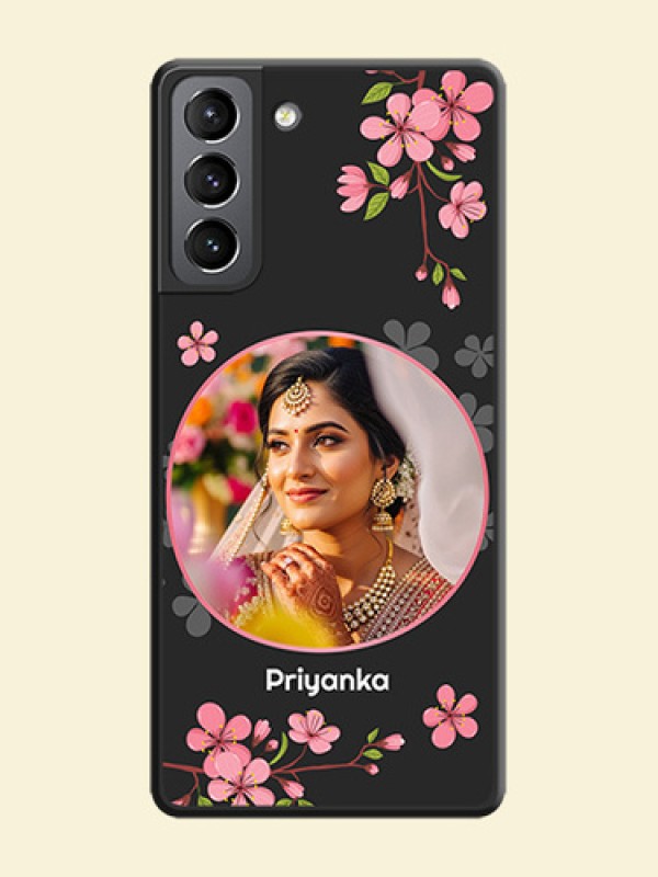 Round Image with Pink Color Floral Design on Photo on Space Black Soft Matte Back Cover - Galaxy S21 Plus
