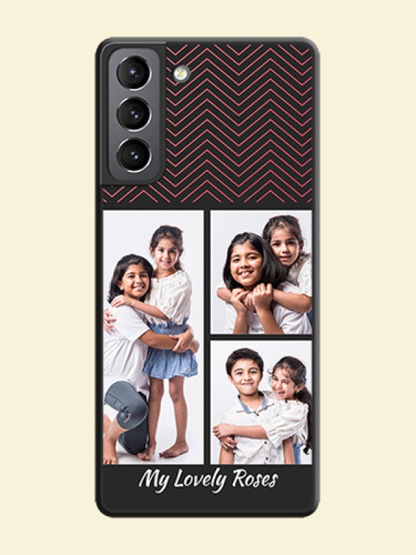 Wave Pattern with 3 Image Holder on Space Black Custom Soft Matte Back Cover - Galaxy S21 Plus