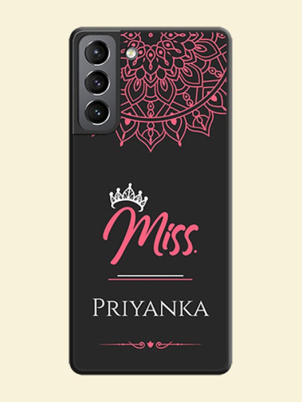 Mrs Name with Floral Design on Space Black Personalized Soft Matte Phone Covers - Galaxy S21 Plus