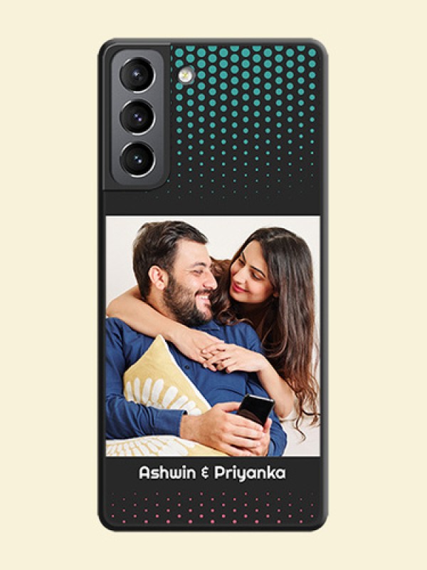 Faded Dots with Grunge Photo Frame and Text on Space Black Custom Soft Matte Phone Cases - Galaxy S21 Plus