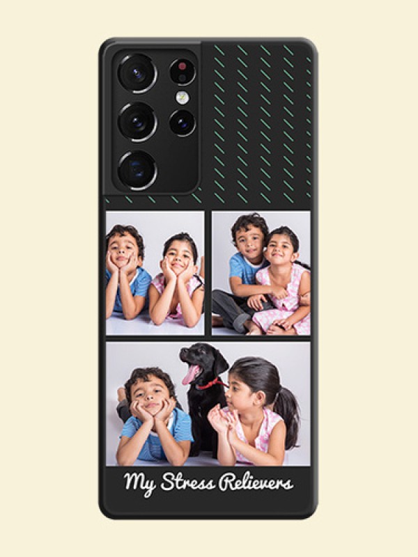 Cross Dotted Pattern with 2 Image Holder  on Personalised Space Black Soft Matte Cases - Galaxy S21 Ultra