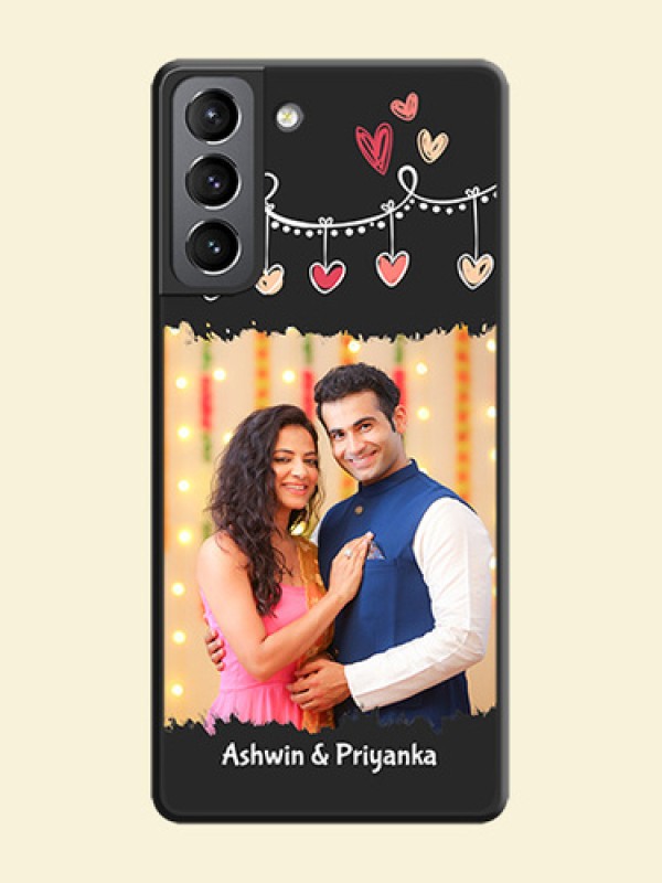 Pink Love Hangings with Name on Space Black Custom Soft Matte Phone Cases - Galaxy S21
