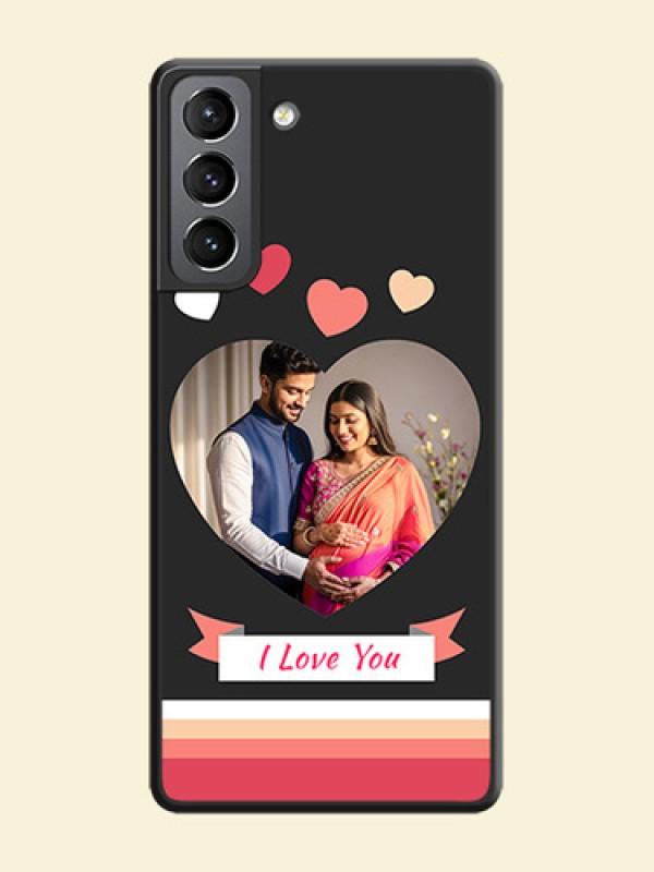 Love Shaped Photo with Colorful Stripes on Personalised Space Black Soft Matte Cases - Galaxy S21