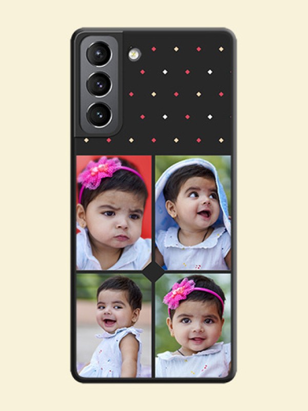 Multicolor Dotted Pattern with 4 Image Holder on Space Black Custom Soft Matte Phone Cases - Galaxy S21