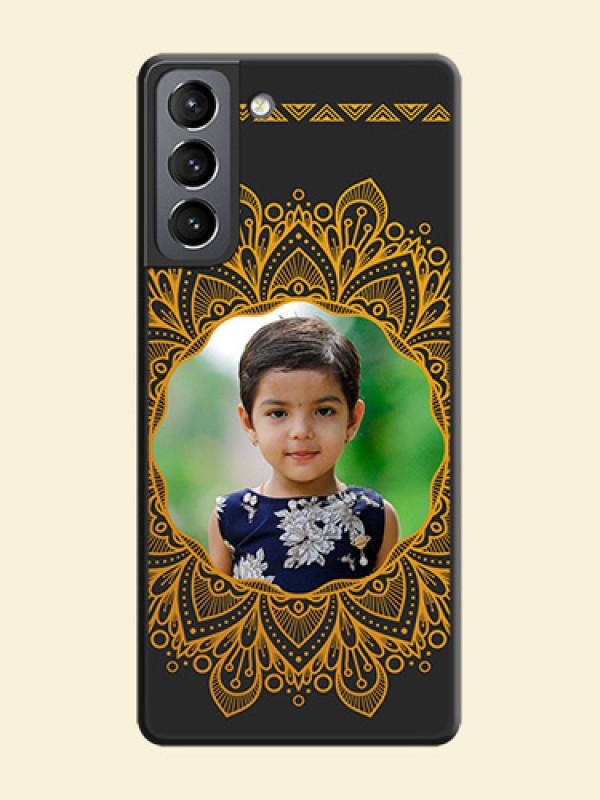 Round Image with Floral Design on Photo on Space Black Soft Matte Mobile Cover - Galaxy S21