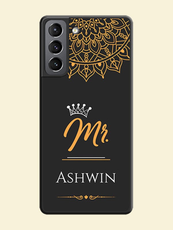 Mr Name with Floral Design  on Personalised Space Black Soft Matte Cases - Galaxy S21