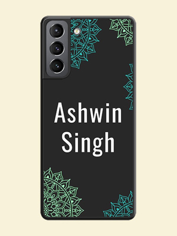Your Name with Floral Design on Space Black Custom Soft Matte Back Cover - Galaxy S21