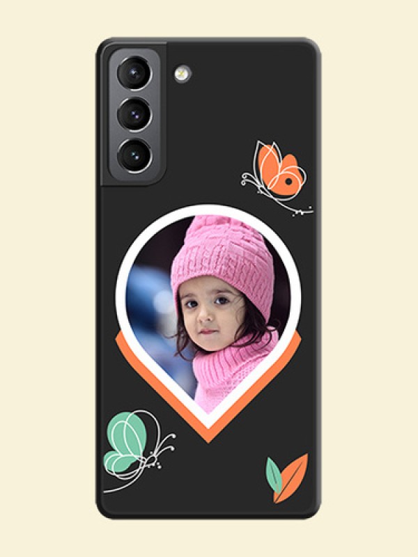 Upload Pic With Simple Butterly Design On Space Black Personalized Soft Matte Phone Covers -Samsung Galaxy S21