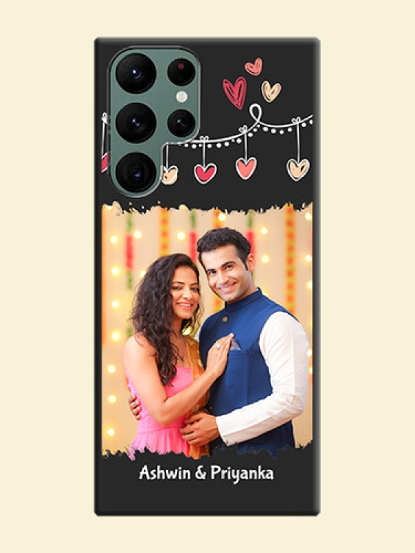 Pink Love Hangings with Name on Space Black Custom Soft Matte Phone Cases - Galaxy S22 Ultra 5G