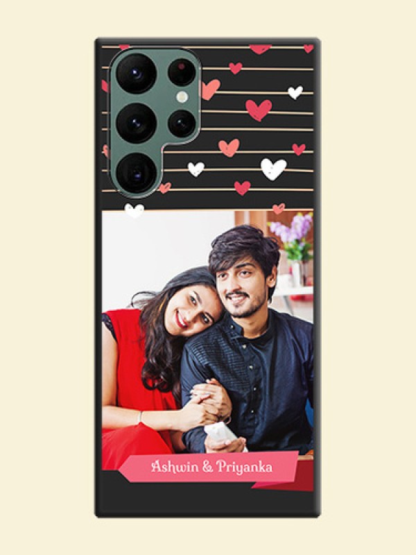 Love Pattern with Name on Pink Ribbon on Photo on Space Black Soft Matte Back Cover - Galaxy S22 Ultra 5G