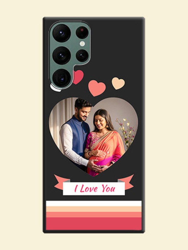 Love Shaped Photo with Colorful Stripes on Personalised Space Black Soft Matte Cases - Galaxy S22 Ultra 5G