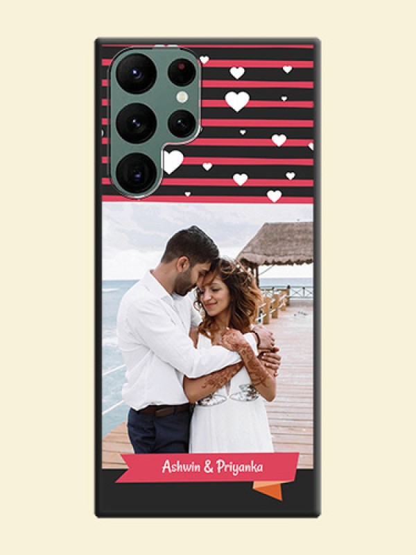 White Color Love Symbols with Pink Lines Pattern on Space Black Custom Soft Matte Phone Cases - Galaxy S22 Ultra 5G