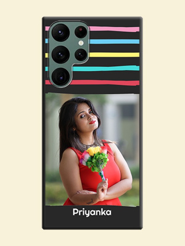 Multicolor Lines with Image on Space Black Personalized Soft Matte Phone Covers - Galaxy S22 Ultra 5G