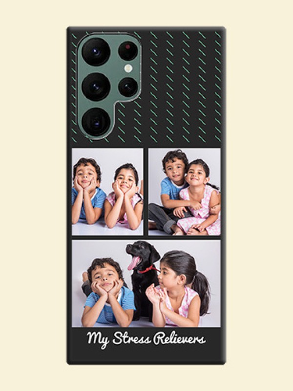 Cross Dotted Pattern with 2 Image Holder on Personalised Space Black Soft Matte Cases - Galaxy S22 Ultra 5G
