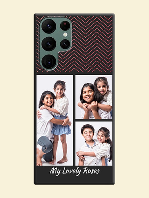 Wave Pattern with 3 Image Holder on Space Black Custom Soft Matte Back Cover - Galaxy S22 Ultra 5G