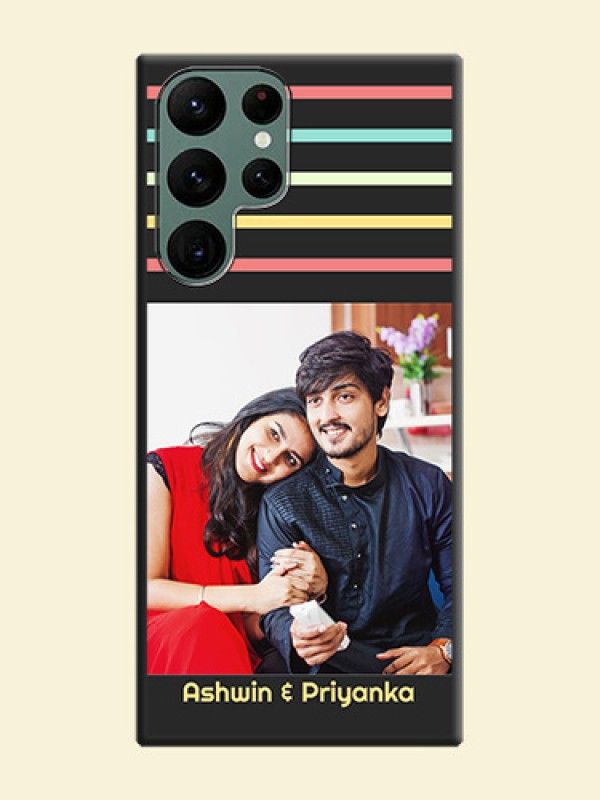 Color Stripes with Photo and Text on Photo on Space Black Soft Matte Mobile Case - Galaxy S22 Ultra 5G