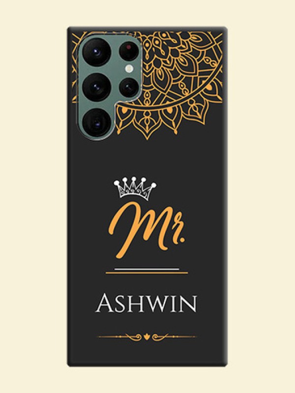 Mr Name with Floral Design on Personalised Space Black Soft Matte Cases - Galaxy S22 Ultra 5G