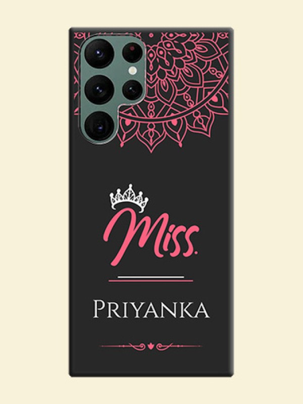 Mrs Name with Floral Design on Space Black Personalized Soft Matte Phone Covers - Galaxy S22 Ultra 5G