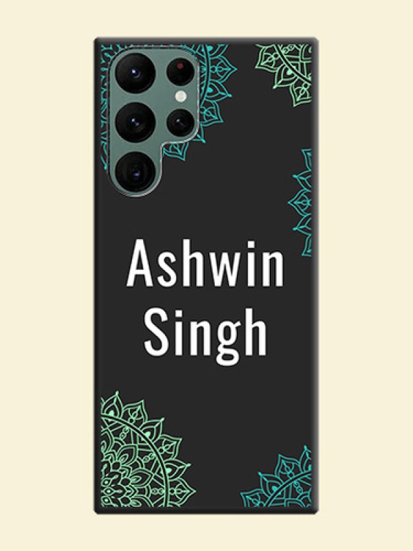 Your Name with Floral Design on Space Black Custom Soft Matte Back Cover - Galaxy S22 Ultra 5G