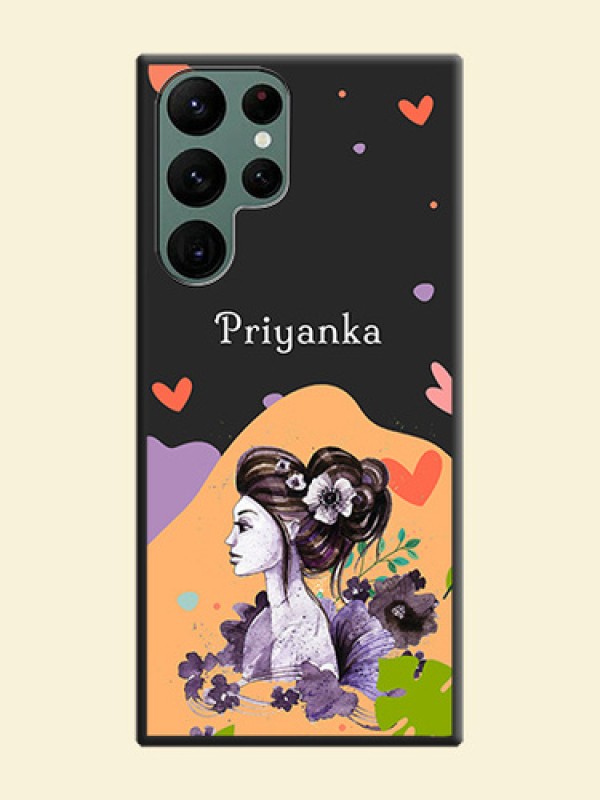 Namecase For Her With Fancy Lady Image On Space Black Personalized Soft Matte Phone Covers -Samsung Galaxy S22 Ultra 5G