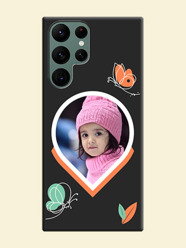 Upload Pic With Simple Butterly Design On Space Black Personalized Soft Matte Phone Covers -Samsung Galaxy S22 Ultra 5G