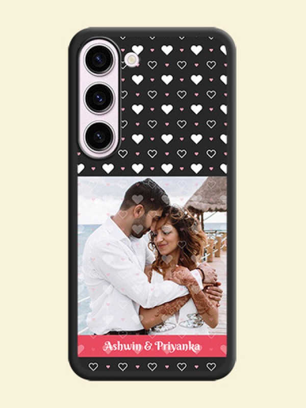 White Color Love Symbols with Text Design on Photo on Space Black Soft Matte Phone Cover - Samsung Galaxy S23 5G