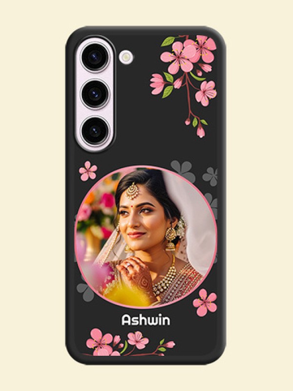 Round Image with Pink Color Floral Design on Photo on Space Black Soft Matte Back Cover - Samsung Galaxy S23 5G