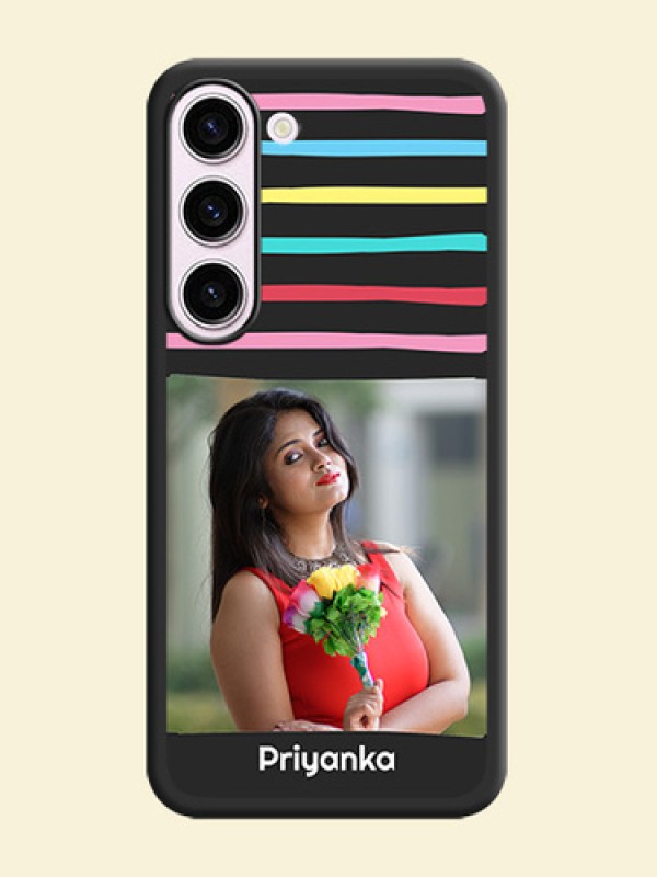 Multicolor Lines with Image on Space Black Personalized Soft Matte Phone Covers - Samsung Galaxy S23 5G