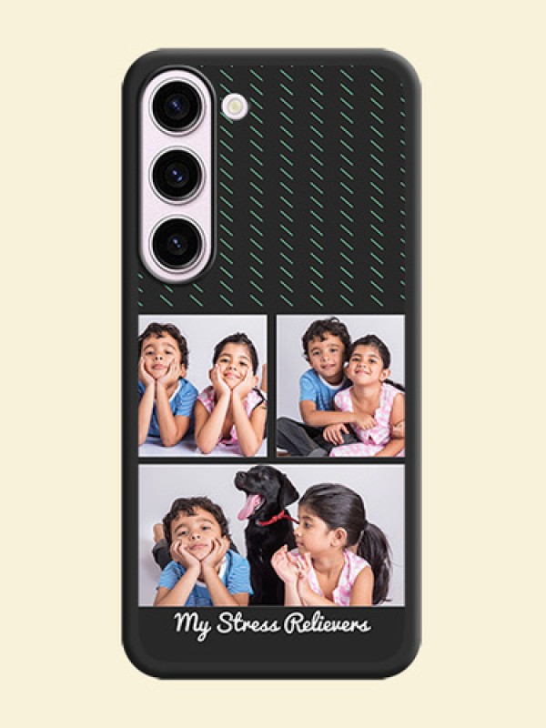 Cross Dotted Pattern with 2 Image Holder  on Personalised Space Black Soft Matte Cases - Samsung Galaxy S23 5G