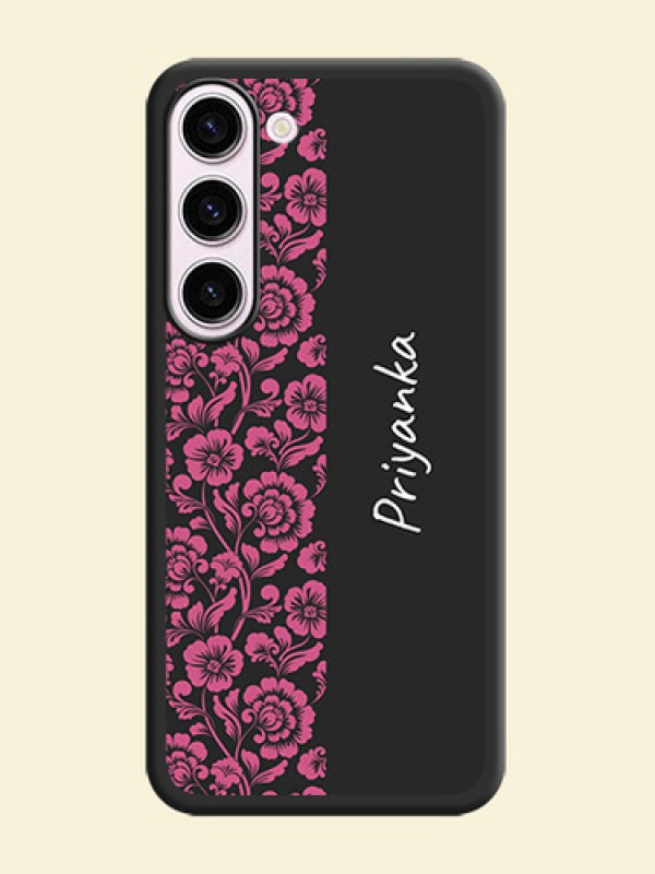 Pink Floral Pattern Design With Custom Text On Space Black Personalized Soft Matte Phone Covers -Samsung Galaxy S23 5G