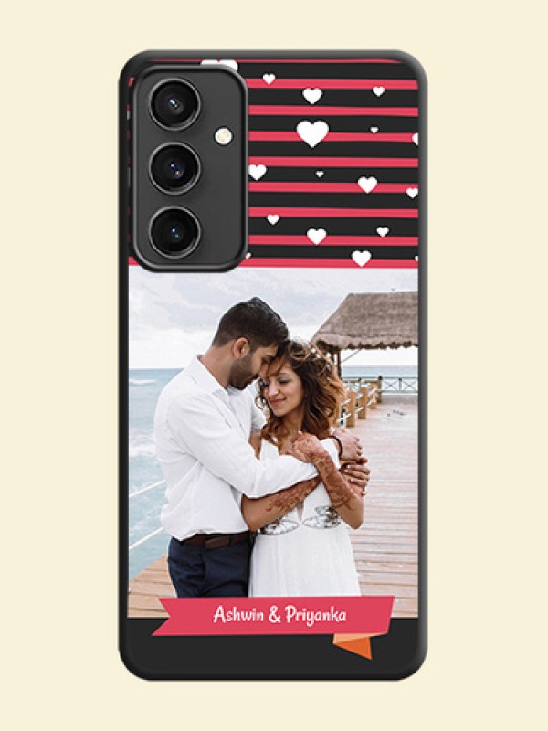 White Color Love Symbols with Pink Lines Pattern on Space Black Custom Soft Matte Phone Cases - Galaxy S23 FE 5G