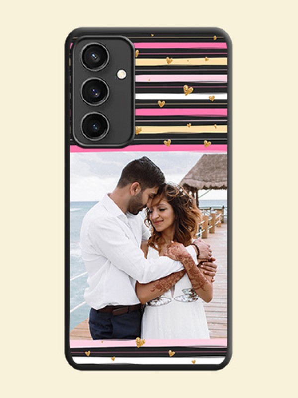 Multicolor Lines and Golden Love Symbols Design - Photo on Space Black Soft Matte Mobile Cover - Galaxy S23 FE 5G
