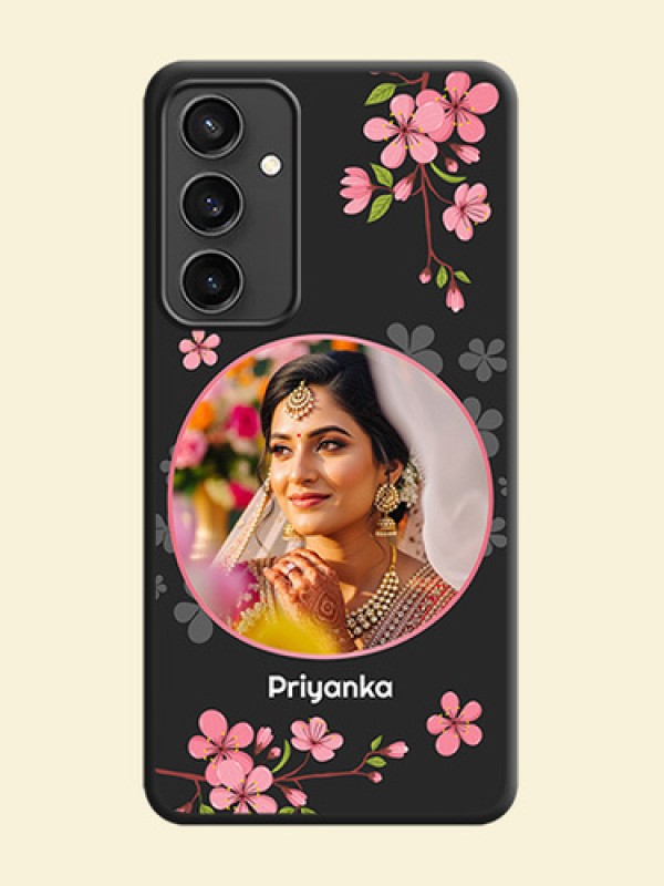 Round Image with Pink Color Floral Design - Photo on Space Black Soft Matte Back Cover - Galaxy S23 FE 5G
