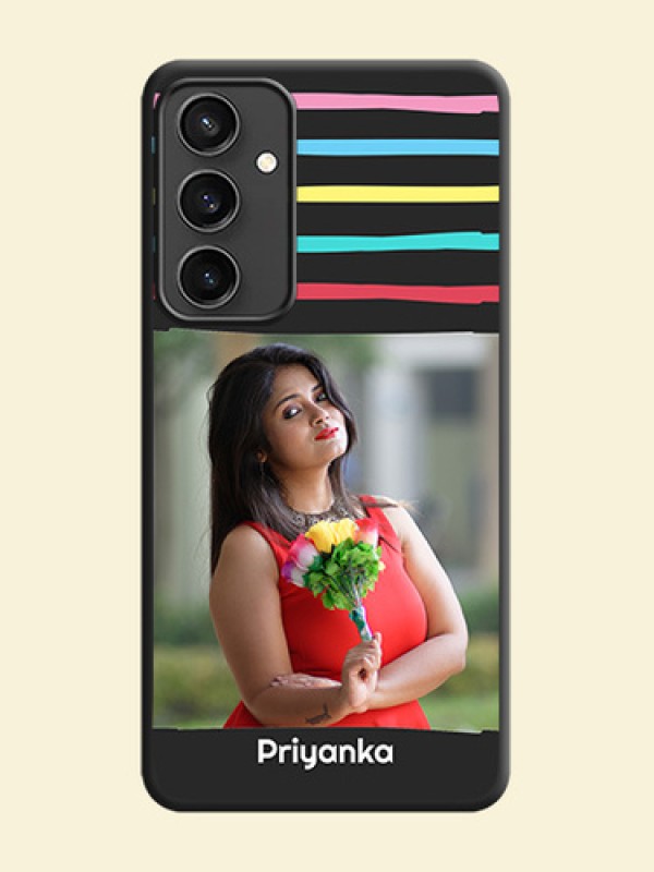 Multicolor Lines with Image on Space Black Personalized Soft Matte Phone Covers - Galaxy S23 FE 5G