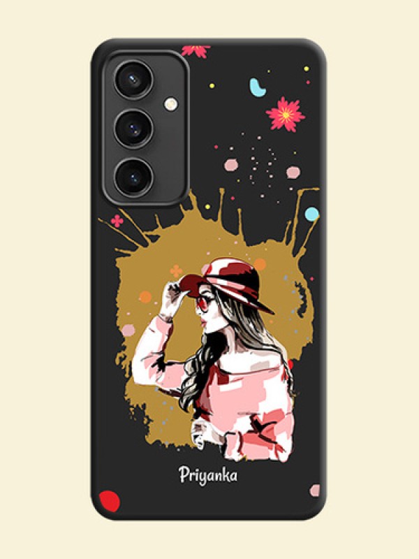 Mordern Lady With Color Splash Background With Custom Text On Space Black Personalized Soft Matte Phone Covers - Galaxy S23 FE 5G