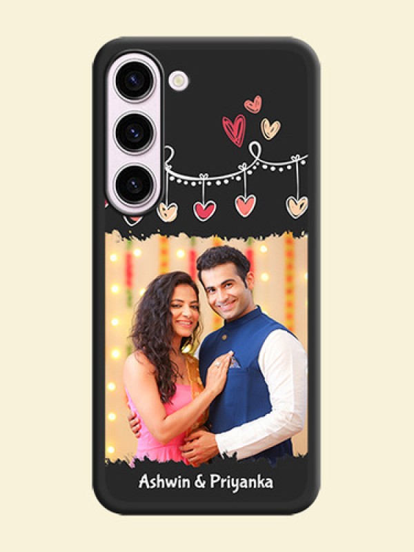 Pink Love Hangings with Name on Space Black Custom Soft Matte Phone Cases - Samsung Galaxy S23 Plus 5G