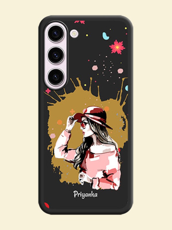 Mordern Lady With Color Splash Background With Custom Text On Space Black Personalized Soft Matte Phone Covers -Samsung Galaxy S23 Plus 5G