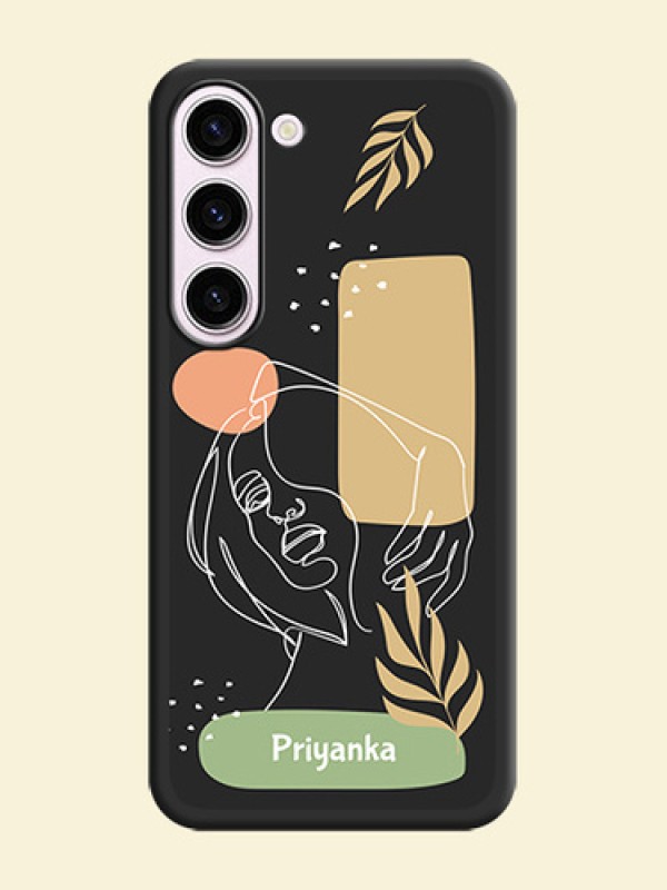 Custom Text With Line Art Of Women & Leaves Design On Space Black Personalized Soft Matte Phone Covers -Samsung Galaxy S23 Plus 5G