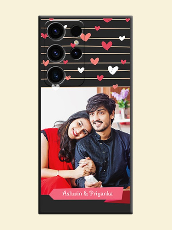Love Pattern with Name on Pink Ribbon  on Photo on Space Black Soft Matte Back Cover - Samsung Galaxy S23 Ultra 5G