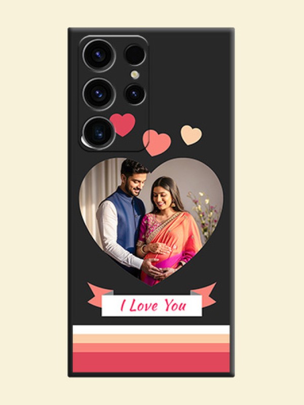Love Shaped Photo with Colorful Stripes on Personalised Space Black Soft Matte Cases - Samsung Galaxy S23 Ultra 5G