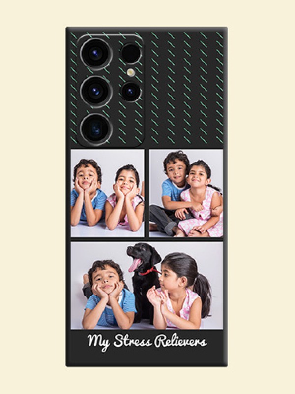 Cross Dotted Pattern with 2 Image Holder  on Personalised Space Black Soft Matte Cases - Samsung Galaxy S23 Ultra 5G
