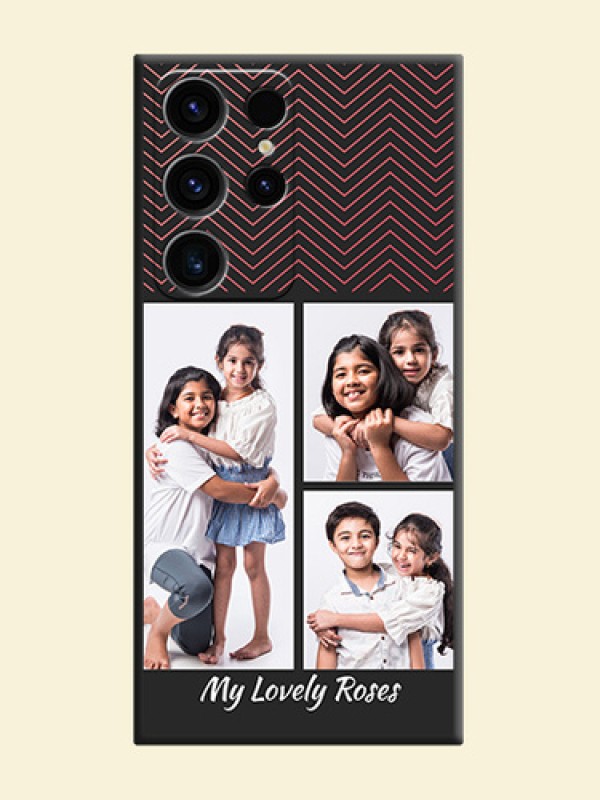 Wave Pattern with 3 Image Holder on Space Black Custom Soft Matte Back Cover - Samsung Galaxy S23 Ultra 5G
