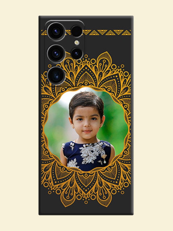 Round Image with Floral Design on Photo on Space Black Soft Matte Mobile Cover - Samsung Galaxy S23 Ultra 5G